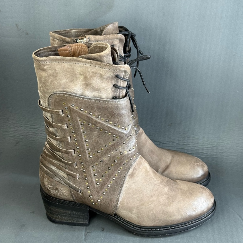 A.S.98 Gray Leather Studded Katarina Boots women’s size 7.5 (38)